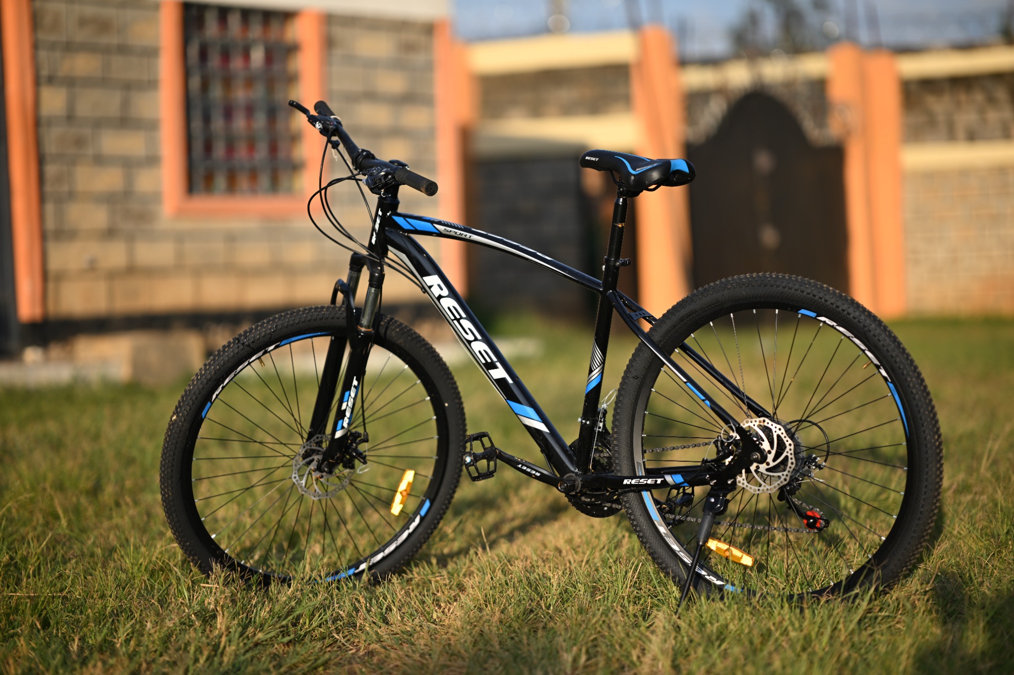 Black and blue Reset mountain bike