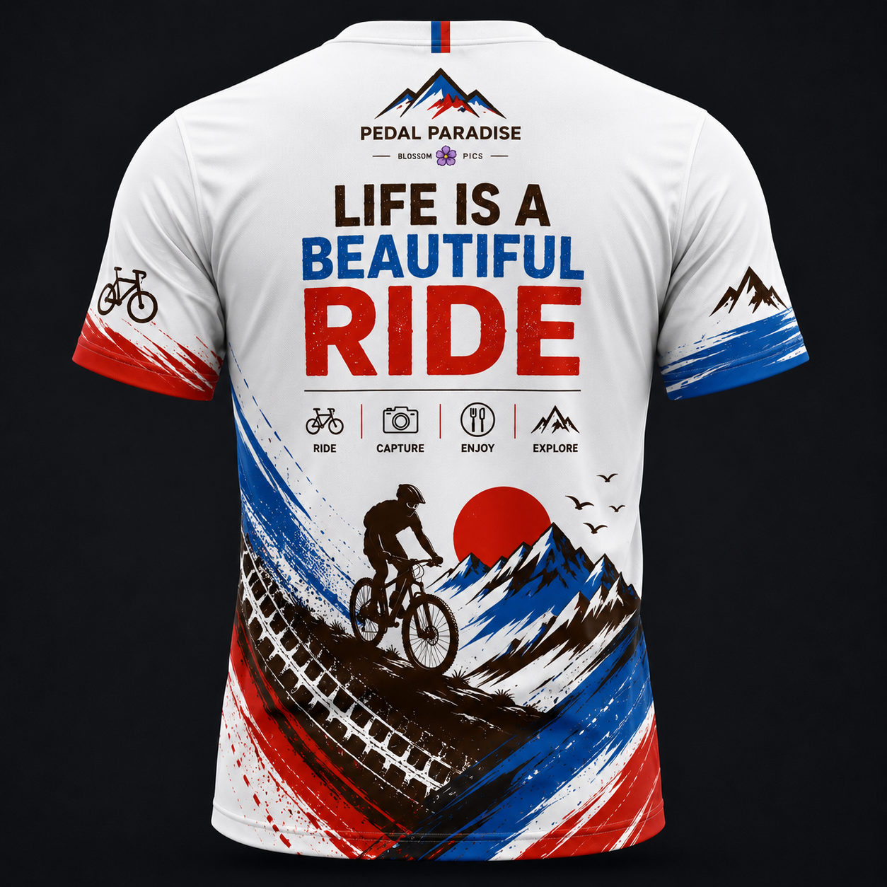 Pedal Paradise branded cycling jersey back